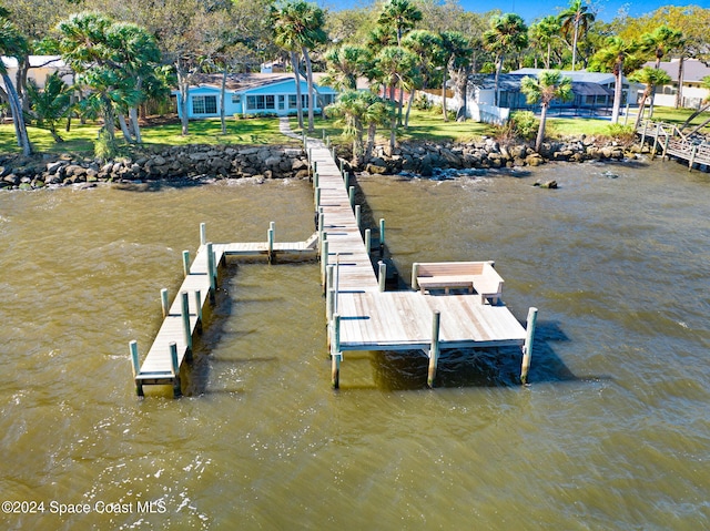 view of dock with a water view