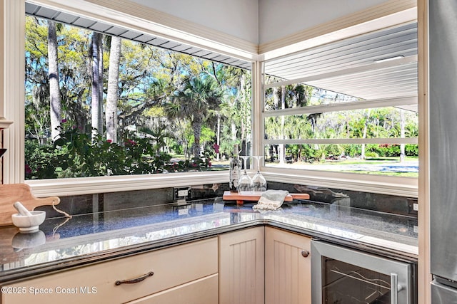 interior space with beverage cooler