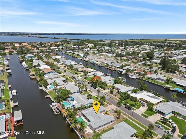 aerial view featuring a water view