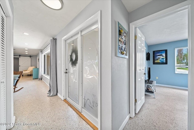 hallway with a barn door