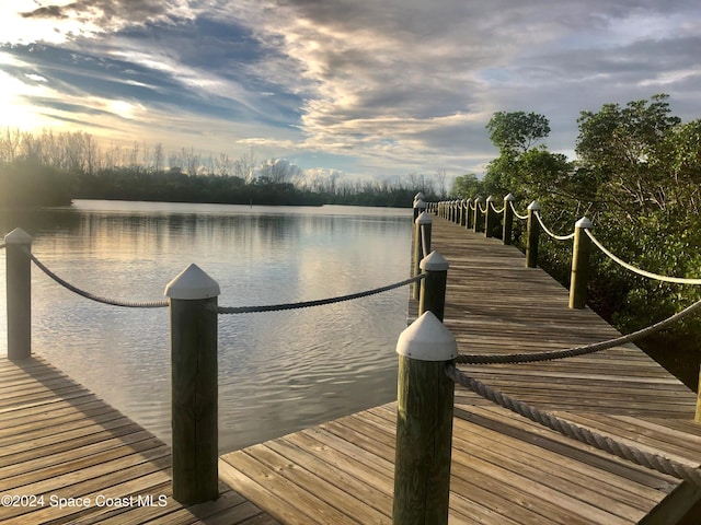 view of dock featuring a water view