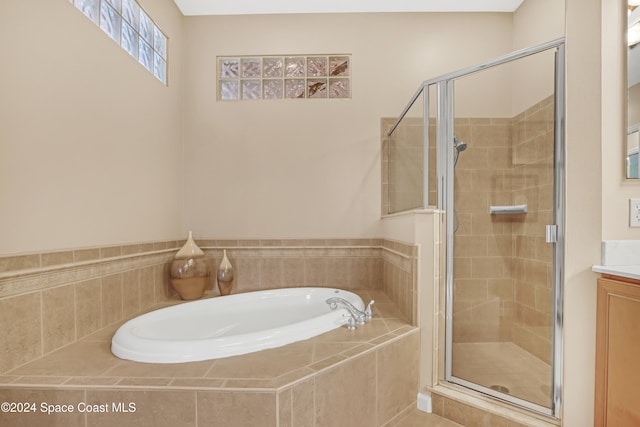 bathroom featuring vanity and separate shower and tub