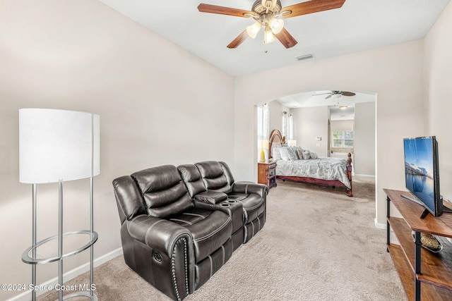 bedroom featuring carpet flooring and ceiling fan