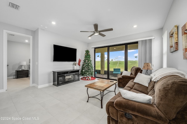 living room featuring ceiling fan