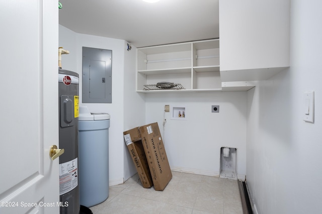 laundry room with electric panel, electric dryer hookup, and hookup for a washing machine