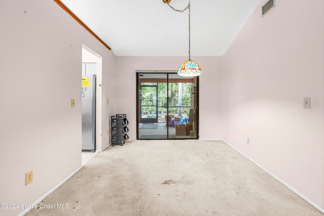 unfurnished room with light carpet and a textured ceiling