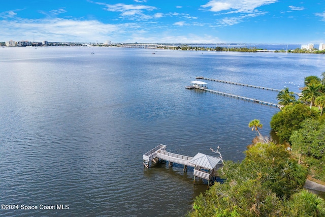 property view of water featuring a boat dock