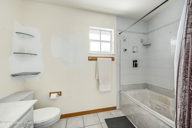 full bathroom featuring tile patterned flooring, vanity, shower / bath combo, and toilet