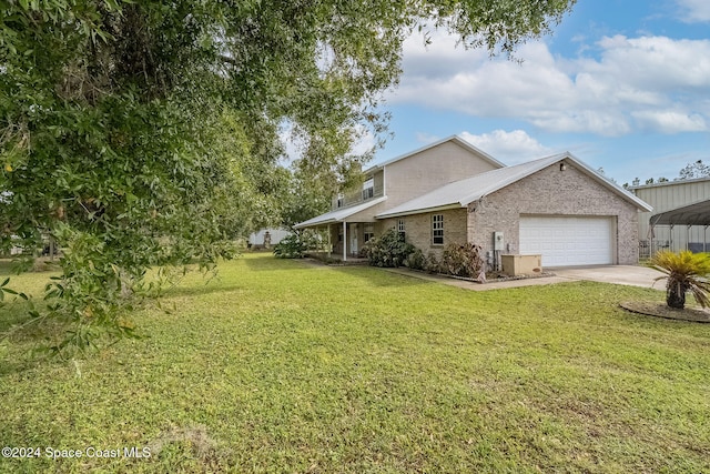 view of property exterior with a yard, a garage, and a carport
