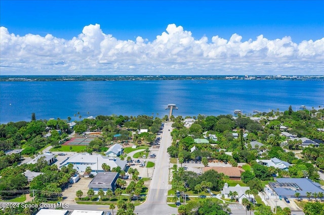 drone / aerial view featuring a water view