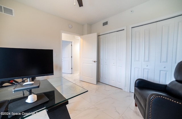 office area featuring ceiling fan