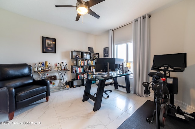 home office with ceiling fan