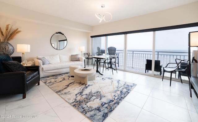 living room with a water view