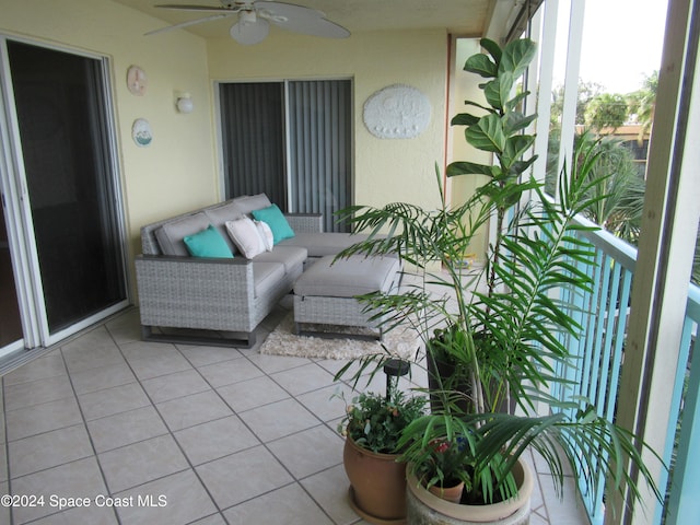 balcony with ceiling fan