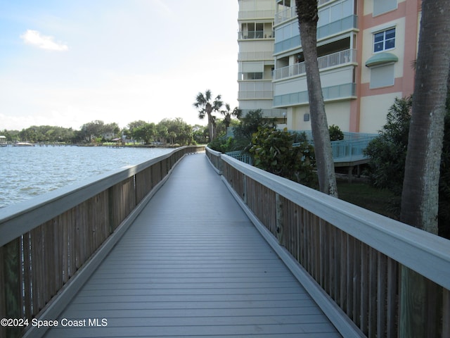 view of dock with a water view