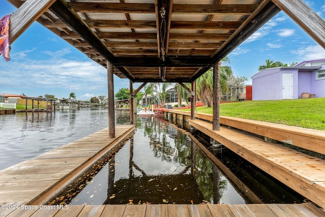 view of dock featuring a water view