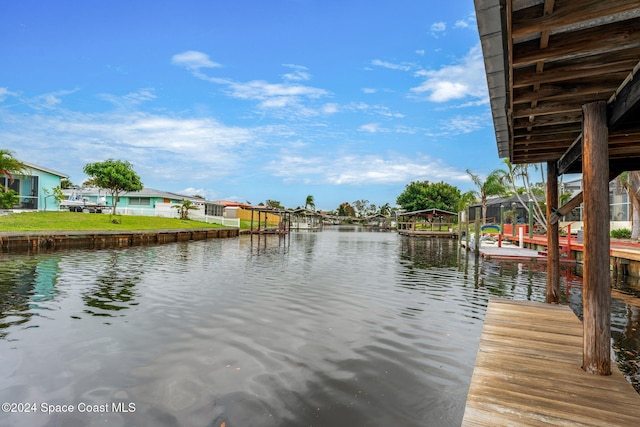 view of water feature featuring a dock