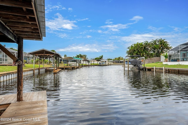 dock area featuring a water view