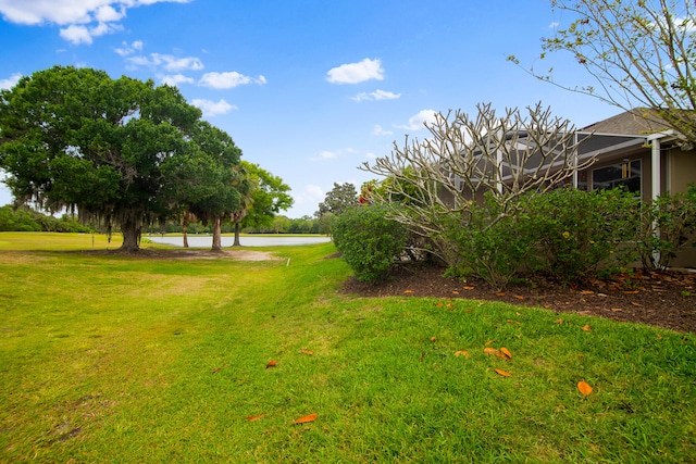 view of yard with a water view