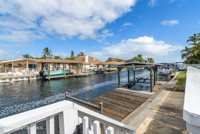 view of dock with a water view