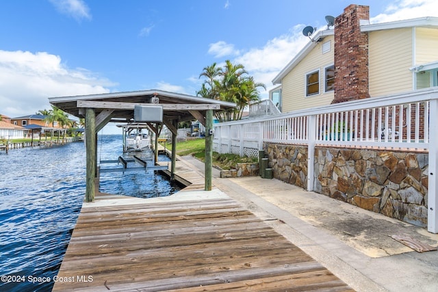 view of dock with a water view