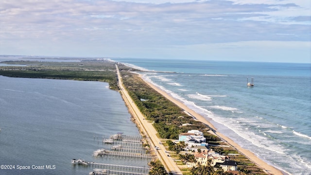 view of water feature with a beach view