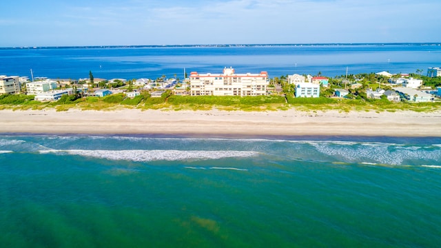 aerial view featuring a beach view and a water view