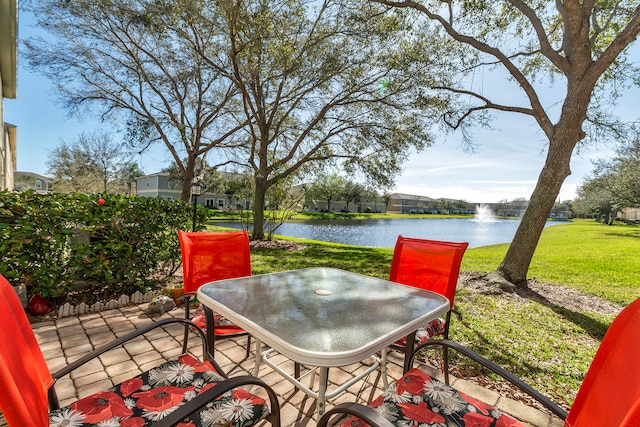 view of patio / terrace featuring a water view