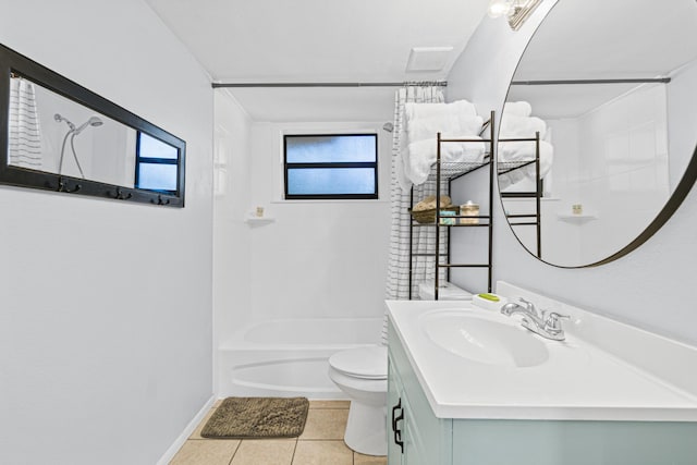 full bathroom with tile patterned floors, plenty of natural light, toilet, and vanity