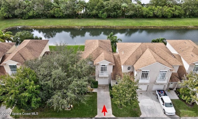 aerial view with a water view