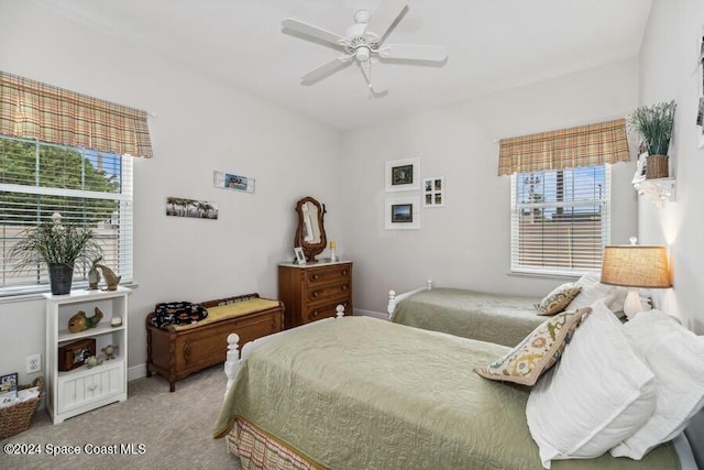 bedroom with carpet floors and ceiling fan