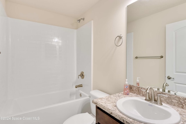 full bathroom featuring vanity, shower / washtub combination, and toilet