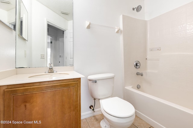 full bathroom with toilet, bathtub / shower combination, vanity, and tile patterned floors