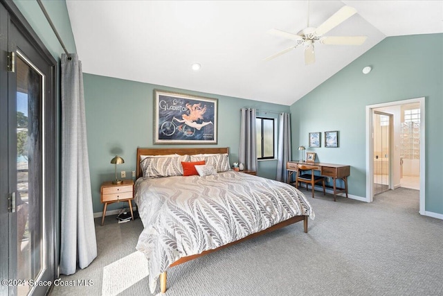 bedroom with multiple windows, carpet floors, and ceiling fan