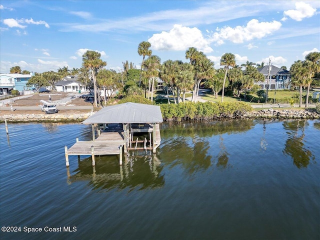 view of dock with a water view