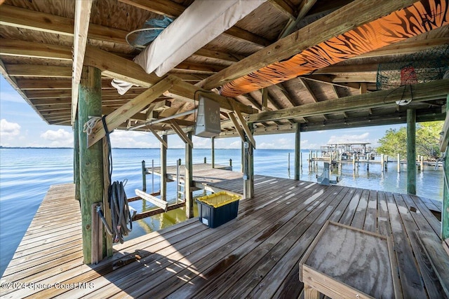 view of dock with a water view