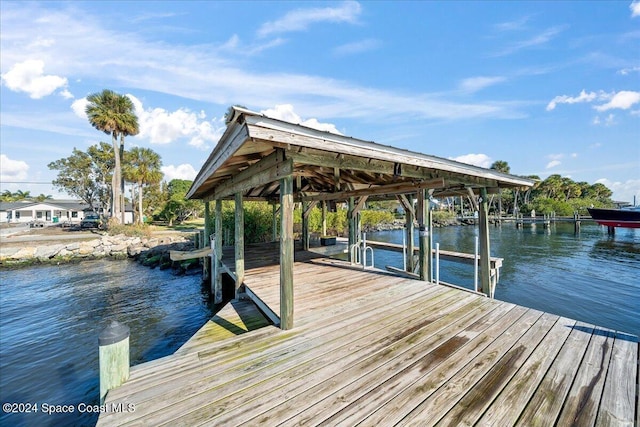 dock area with a water view