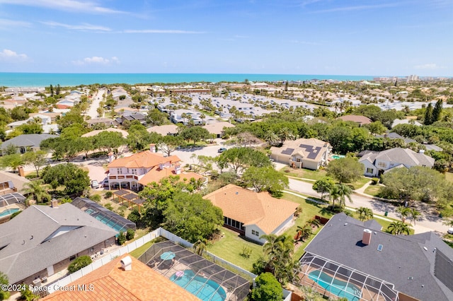 aerial view with a water view