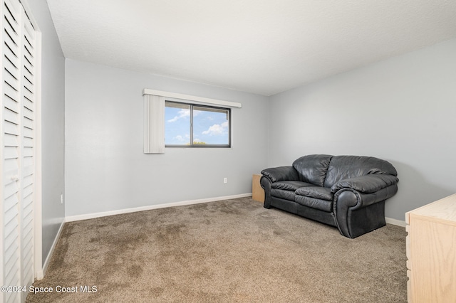 living area featuring carpet flooring