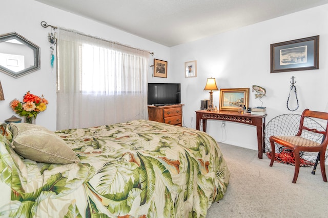 bedroom with light carpet