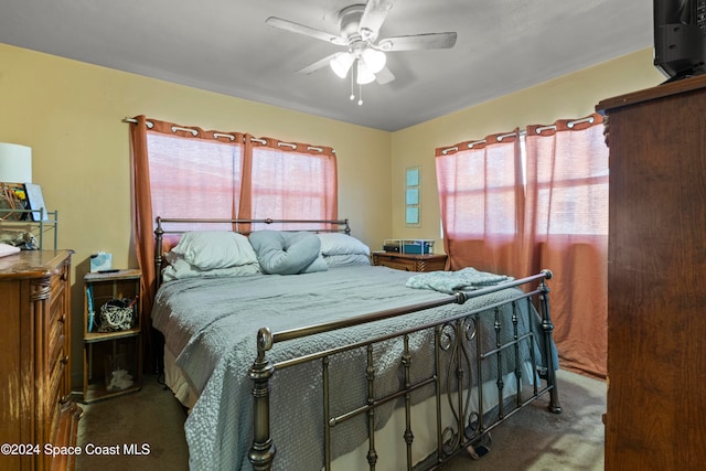 bedroom featuring carpet flooring and ceiling fan