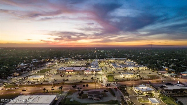 view of aerial view at dusk