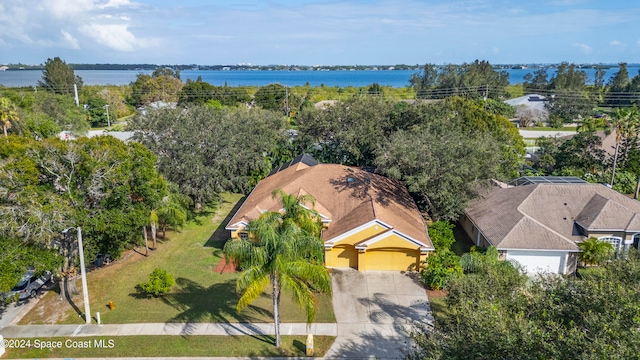 aerial view with a water view