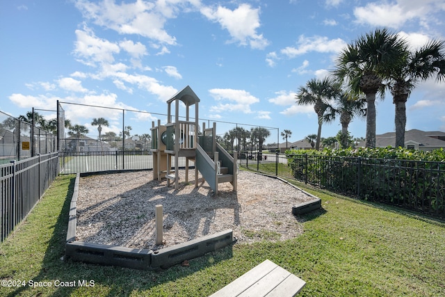 view of play area featuring a yard