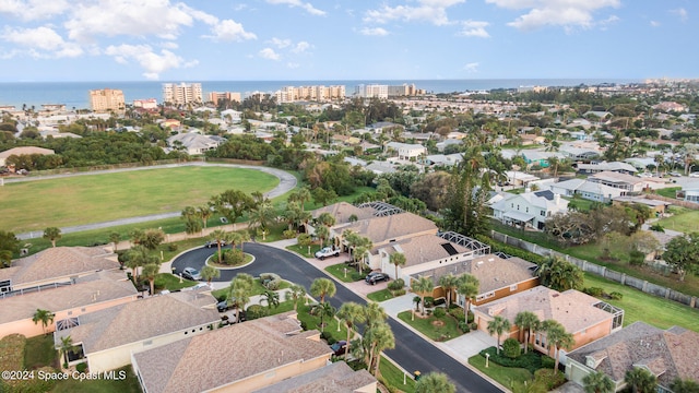 bird's eye view featuring a water view