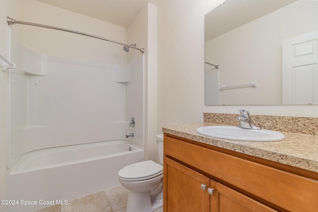 full bathroom with tile patterned flooring, bathtub / shower combination, vanity, and toilet