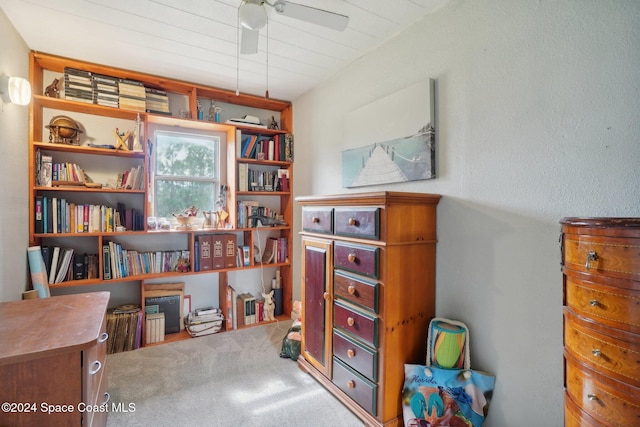 misc room featuring carpet and ceiling fan