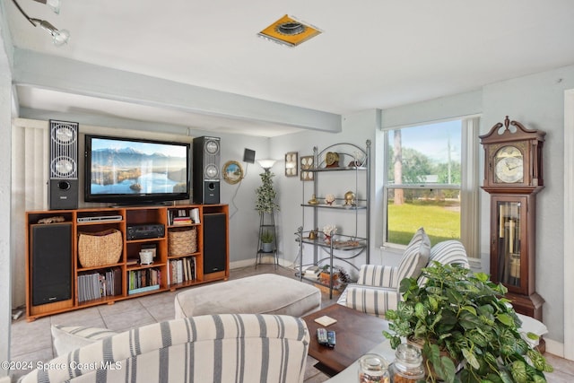 living room with light tile patterned floors