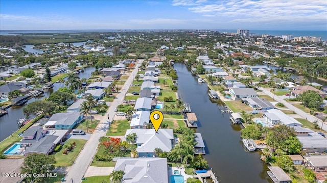 bird's eye view featuring a water view