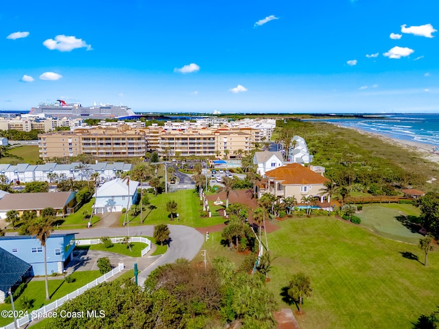 aerial view with a view of the beach and a water view